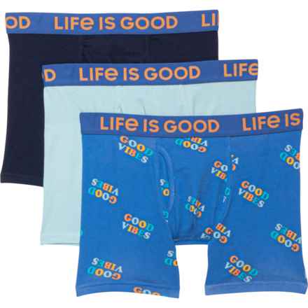 Life is good® Stretch-Cotton Boxers - 3-Pack in Medieval Blue/Nebulus Blue Print/Porcelain Blue