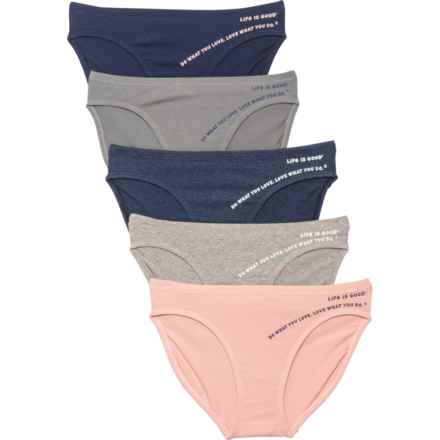 Life is good® Stretch-Cotton Panties - 5-Pack, Bikini Briefs in Medieval Blue, Silver Pink, Heather Grey, Mockingb