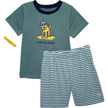 Life is Good® Toddler Boys Rocket Dog in Hat Pajamas - Short Sleeve in Mineral Blue