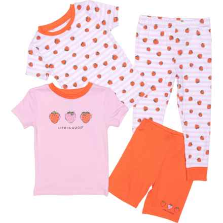 Life is Good® Toddler Girls Printed Super Soft Pajamas - 4-Piece, Short Sleeve in Seashell Pink/Mango Orange - Closeouts