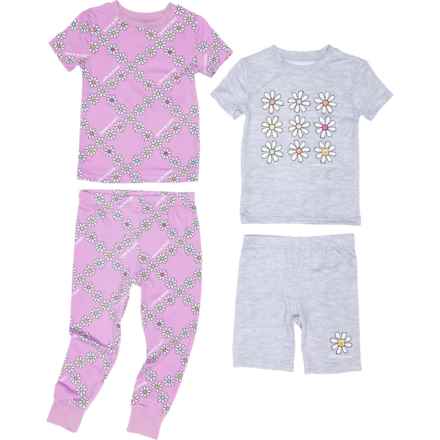 Life is Good® Toddler Girls Super Soft Pajamas - 2-Pack, Short Sleeve in Light Heather Grey/Violet Purple