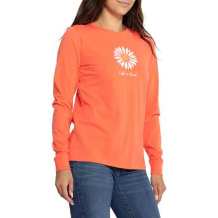 Life is Good® Watercolor Daisy T-Shirt - Long Sleeve in Mango Orange