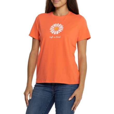 Life is Good® Watercolor Daisy T-Shirt - Short Sleeve in Mango Orange