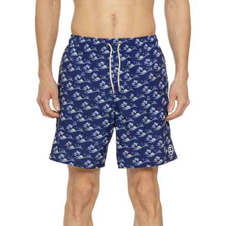 Life is Good® Wave Print Boardshorts - UPF 50+, Built-In Briefs in Navy