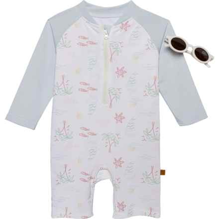 LILA AND JACK Infant Boys Rash Guard Swimsuit and Sunglasses - 2-Piece, Zip Neck, Long Sleeve in Beach Party