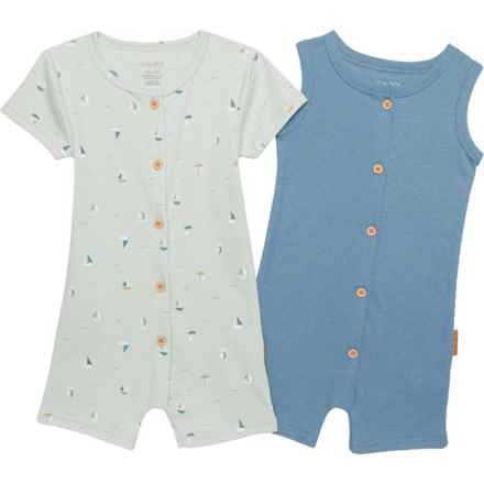 LILA AND JACK Infant Boys Romper Set - Short Sleeve and Sleeveless in Boats Print & Blue