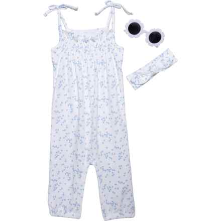 LILA AND JACK Infant Girls Bow Shoulder Romper, Headband and Sunglasses Set - 3-Piece, Sleeveless in Blue Floral