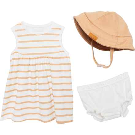 LILA AND JACK Infant Girls Dress, Hat and Bloomers Set - 3-Piece, Sleeveless in Tan Stripes