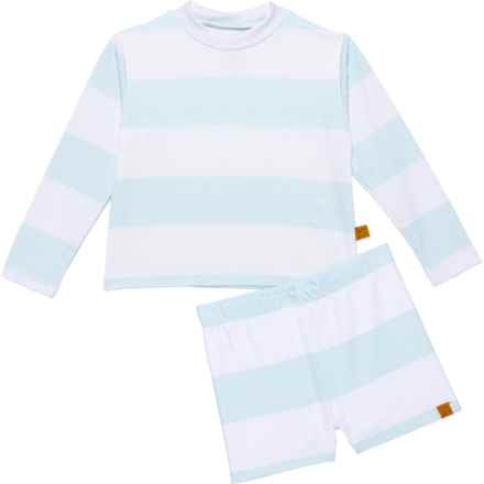 LILA AND JACK Infant Girls Rash Guard and Shorts Set - UPF 50, Long Sleeve in Light Blue Stripes