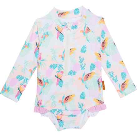 LILA AND JACK Infant Girls Rash Guard One-Piece Swimsuit - UPF 50, Zip Front in Multi