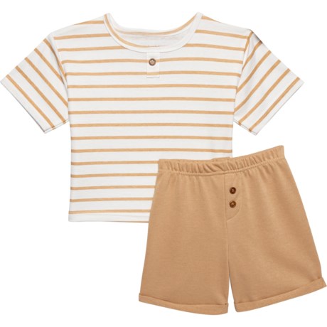 LILA AND JACK Toddler Boys T-Shirt, Shorts and Sunglasses Set - 3-Piece, Short Sleeve in Tan Stripes & Tan