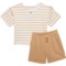LILA AND JACK Toddler Boys T-Shirt, Shorts and Sunglasses Set - 3-Piece, Short Sleeve in Tan Stripes & Tan