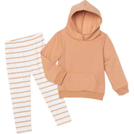 LILA AND JACK Toddler Girls Fleece Hoodie and Joggers Set in Cinnamon & Cinnamon Stripes