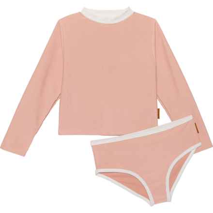 LILA AND JACK Toddler Girls Rash Guard and Bikini Bottoms Set - UPF 50, Long Sleeve in Solid Rose
