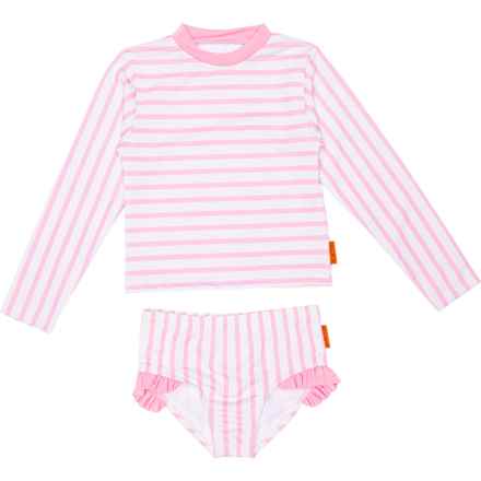 LILA AND JACK Toddler Girls Rash Guard and Ruffled Bikini Bottoms Set - Long Sleeve in Pink Stripes