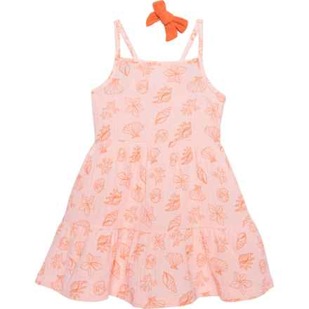 LILA AND JACK Toddler Girls Strappy Dress and Hair Clip Set - Sleeveless in Coral Sea Shells