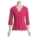 Lilla P Pima Cotton Jersey Shirt - Ruched Yoke, 3/4 Sleeve (For Women)