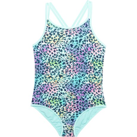 Limited Too Big Girls Crochet Cheetah Print One-Piece Swimsuit - UPF 50