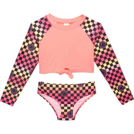 Limited Too Big Girls Ombre Checkered Rash Guard and Bikini Bottoms Set - UPF 50+, Long Sleeve in Pink