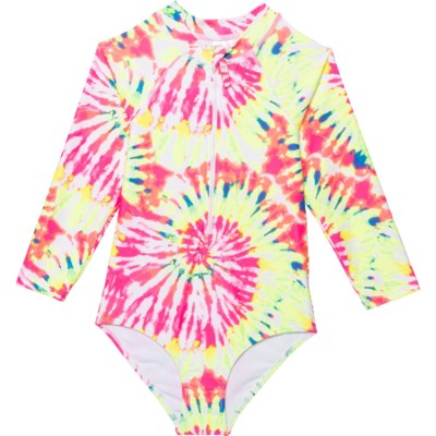 Limited Too Girls Long Sleeve One Piece Rash Guard Swimsuit with Front Zipper 