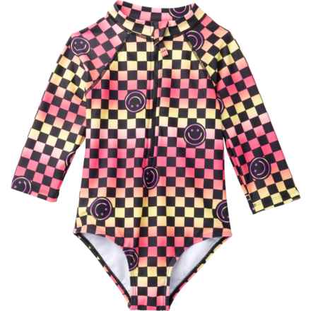Limited Too Little Girls Ombre Checkered One-Piece Rash Guard - UPF 50+, Long Sleeve in Pink