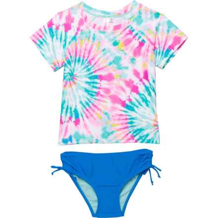 Limited Too Toddler Girls Bright Tie-Dye Rash Guard and Bikini Bottoms Set - UPF 50+, Short Sleeve in Seafoam