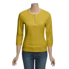 Linea Blu Round Neck Embroidered Shirt - Cotton, 3/4 Sleeve (For Women) in Lime - Closeouts