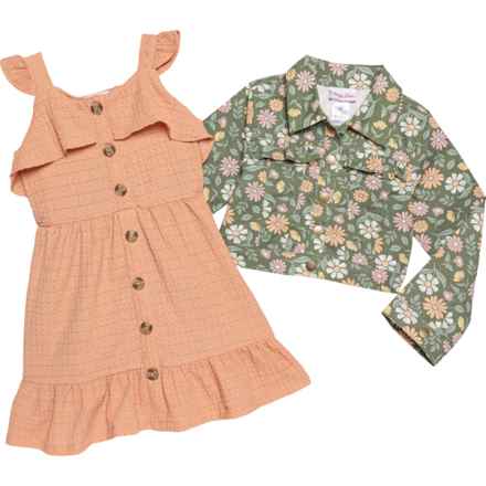 Little Lass Dresses Toddler Girls Short-Sleeve Dress and Jacket Set in Olive