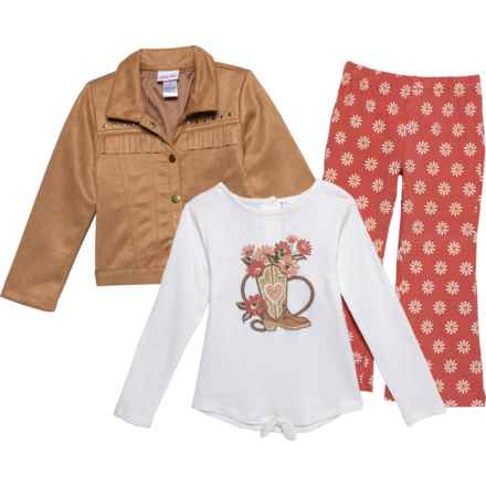 LITTLE LASS Little Girls Jacket, Shirt and Pants Set - 3-Piece, Long Sleeve in Suede Tan/Dusty