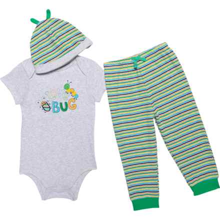 LITTLE ME Infant Boys Baby Bodysuit and Pants Set - Short Sleeve in Grey Stripe