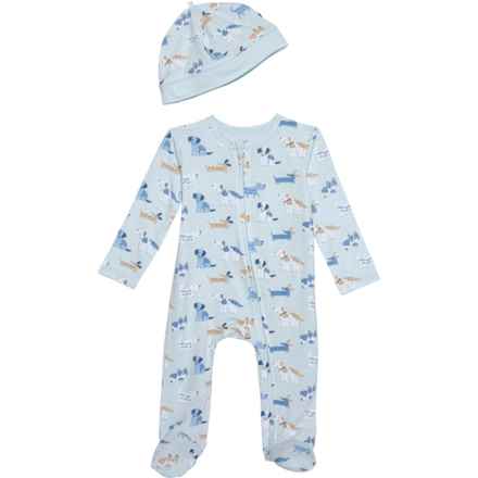 LITTLE ME Infant Boys Puppies Footed Coverall with Hat - Long Sleeve in Blue