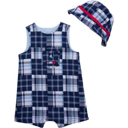 LITTLE ME Infant Boys Woven Sunsuit and Hat Set - Sleeveless in Blue