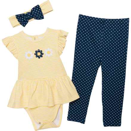 LITTLE ME Infant Girls Baby Bodysuit and Pants Sets - 3-Piece, Short Sleeve in Blue