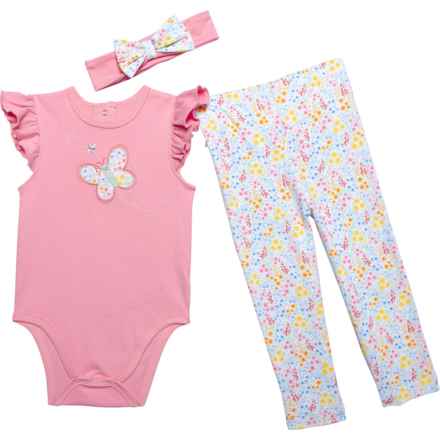 LITTLE ME Infant Girls Baby Bodysuit and Pants Sets - 3-Piece, Short Sleeve in Pink