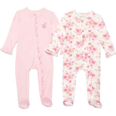 LITTLE ME Infant Girls Rose Print Coveralls - 2-Pack, Long Sleeve in Multi