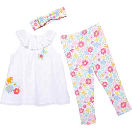 LITTLE ME Infant Girls Woven Tunic, Leggings and Headband Set - 3-Piece, Sleeveless in White/Pink