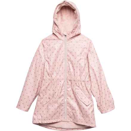 LIV & LOTTIE Big Girls Cozy Lined Rain Jacket - Insulated in Blush/Mauve Polka Dot