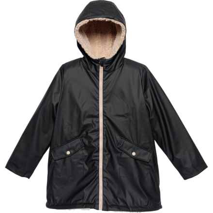 LIV & LOTTIE Big Girls Hooded Sherpa Lined Rain Jacket - Insulated in Black