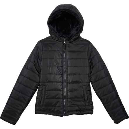 LIV & LOTTIE Big Girls Reversible Hooded Faux Fur Jacket - Insulated in Black