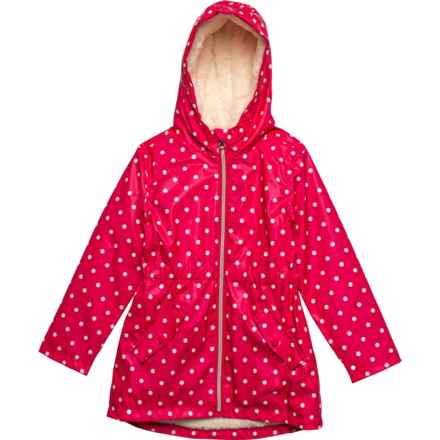 LIV & LOTTIE Little Girls Cozy Lined Rain Jacket - Insulated in Hot Pink/Ivory Polka Dot
