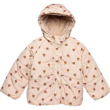 LIV & LOTTIE Toddler Girl Floral Printed Puffer Jacket - Insulated in Light Brown/ Floral Ditsy Print