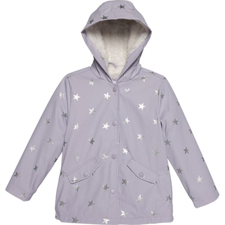 LIV & LOTTIE Toddler Girls Cozy Lined Rain Jacket - Insulated in Lavendar/Silver