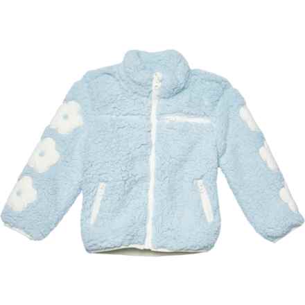 LIV & LOTTIE Toddler Girls Daisy Sleeve Shaggy Jacket - Zip Front in Cool Blue/Cream