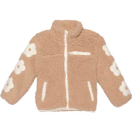 LIV & LOTTIE Toddler Girls Daisy Sleeve Shaggy Jacket - Zip Front in Latte/Cream