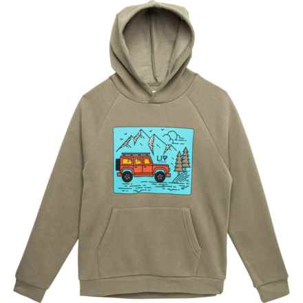 LIV OUTDOOR Big Boys Graphic Pullover Hoodie in Iceberg Green/Rover Mountains