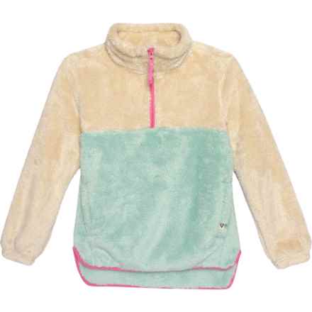 LIV OUTDOOR Big Girls Ella Cozy Pullover Sweater - Zip Neck in Birch And Subtle Green And Chateau Rose