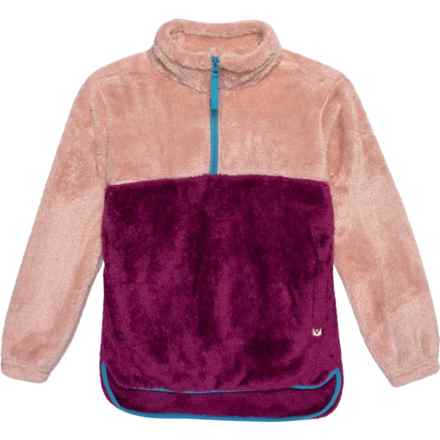 LIV OUTDOOR Big Girls Ella Cozy Pullover Sweater - Zip Neck in Pale Mauve And Raspberry Radiance And Larkspur