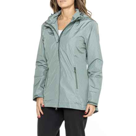 LIV OUTDOOR Nimbus Hooded Rain Shell Jacket -  Mesh Lined in Aqua Gray Geo Line