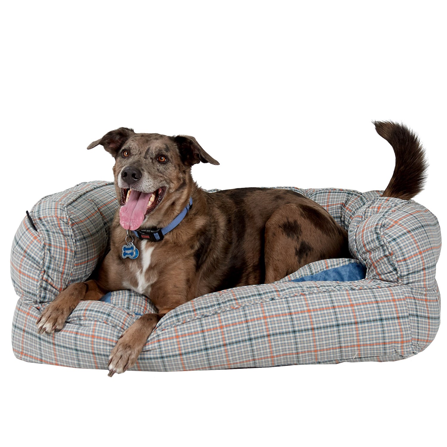 Live Love Bark Window Plaid Bolster Bed 36 27   Live Love Bark Window Plaid Bolster Bed 36x27 In Steele Blue~p~218xr 01~1500.2 