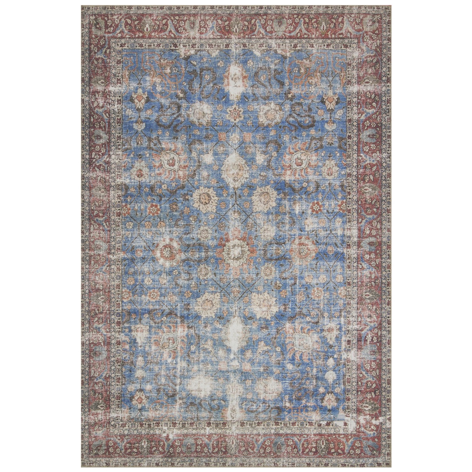 Loloi Made in Turkey Blue and Brick HandKnotLook Area Rug 5’x7’6”